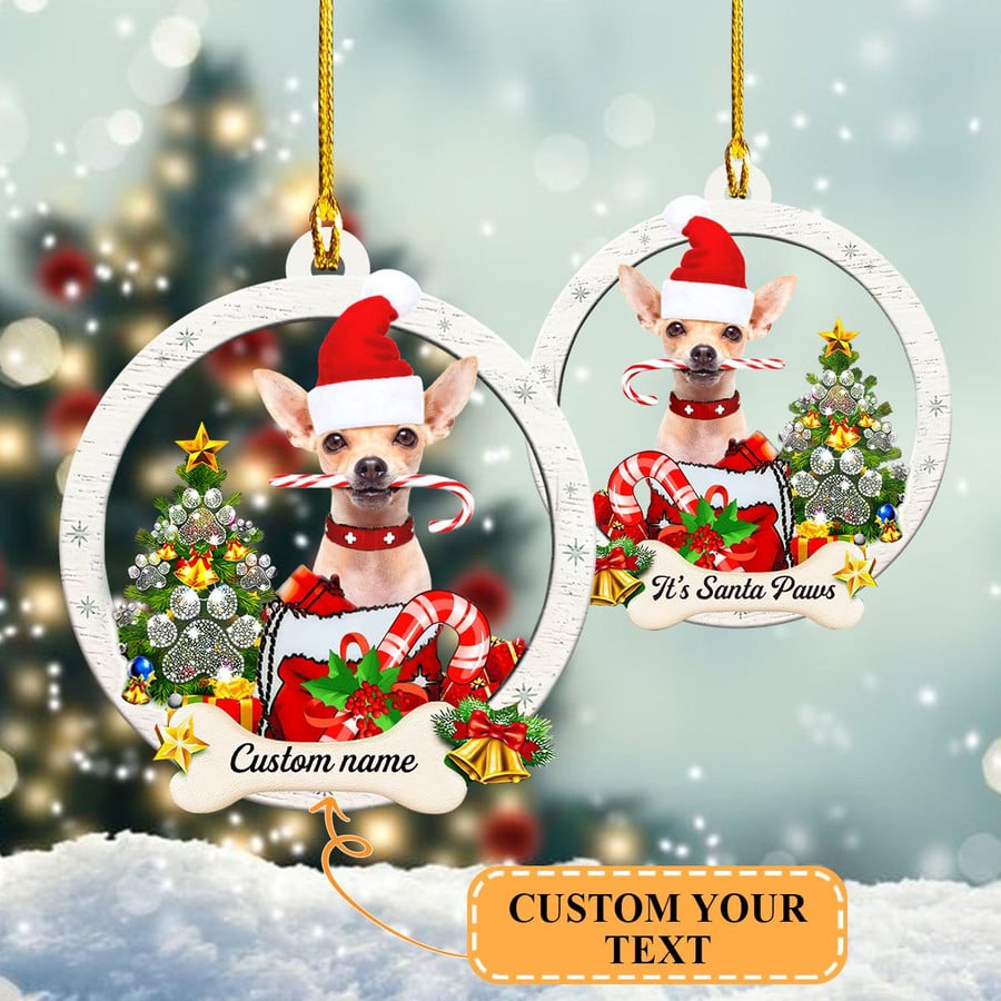 Personalized Name and Photo Santa Chihuahua Christmas Ornament